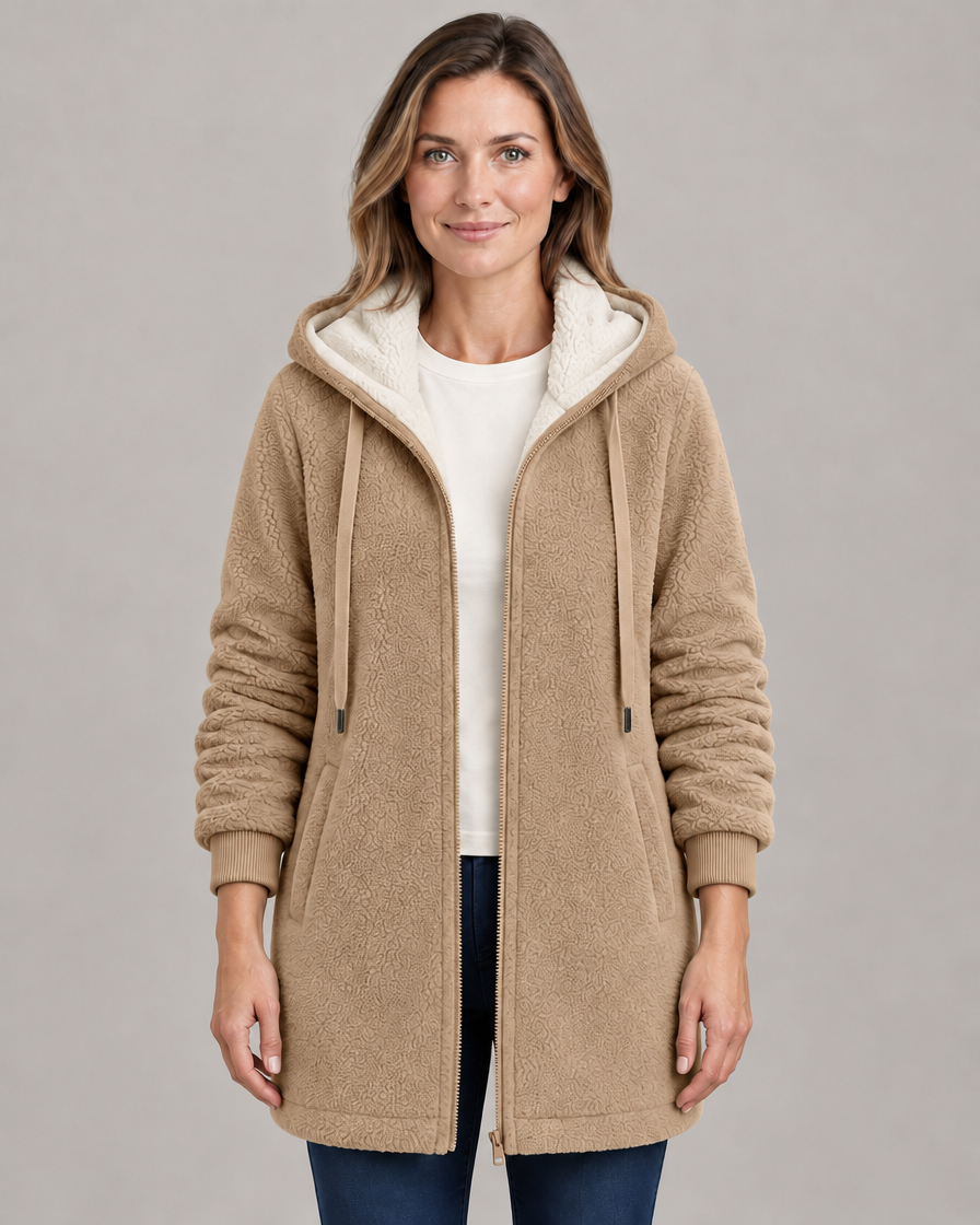 Women's Longline Wool-Effect Sherpa Hooded Jacket