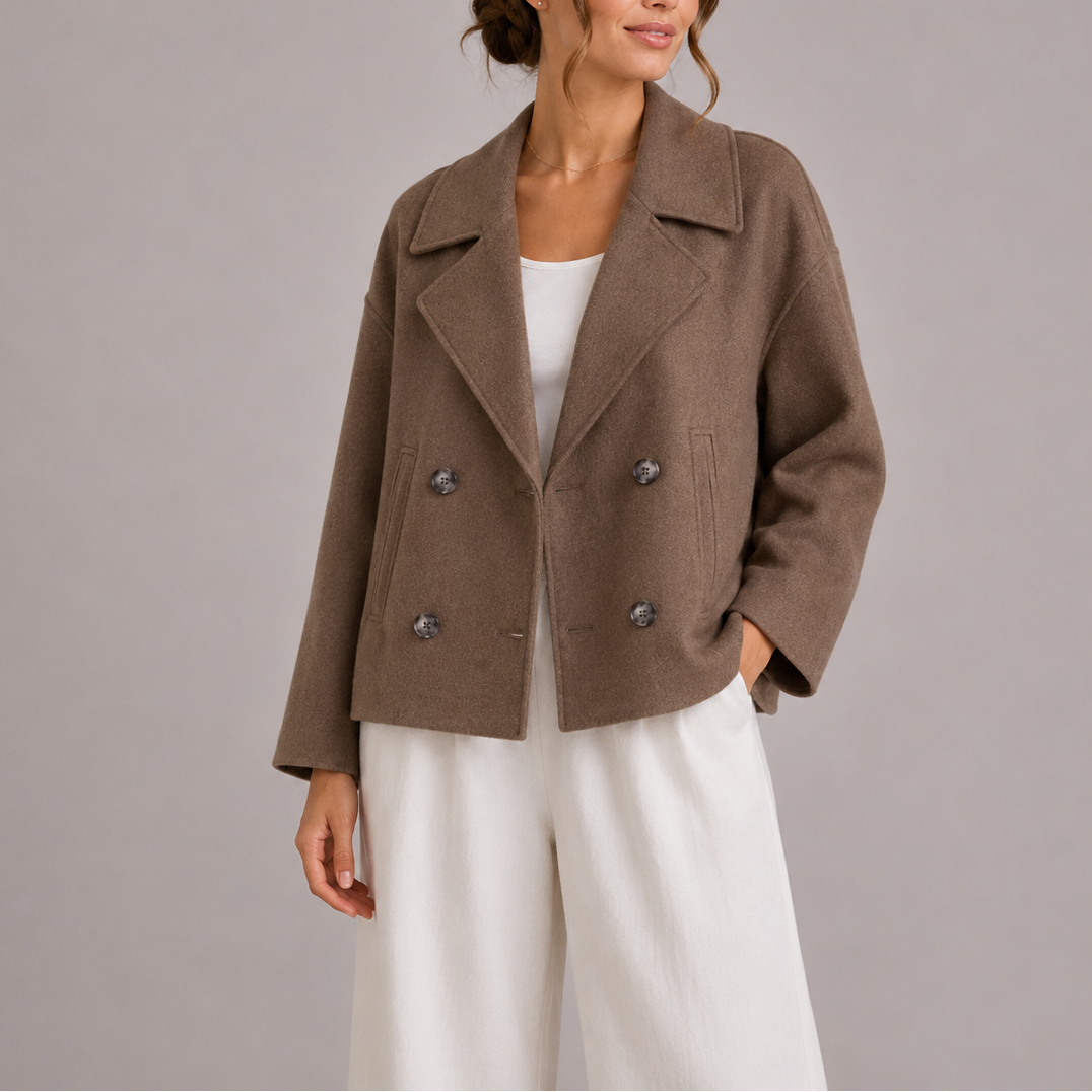 Women's Minimalist Fitted Double-Breasted Jacket with Cropped Length