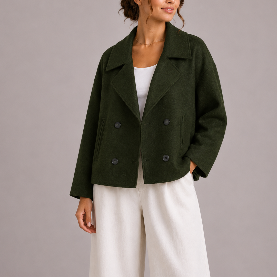 Women's Minimalist Fitted Double-Breasted Jacket with Cropped Length