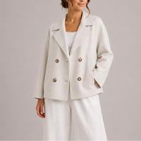 Women's Minimalist Fitted Double-Breasted Jacket with Cropped Length