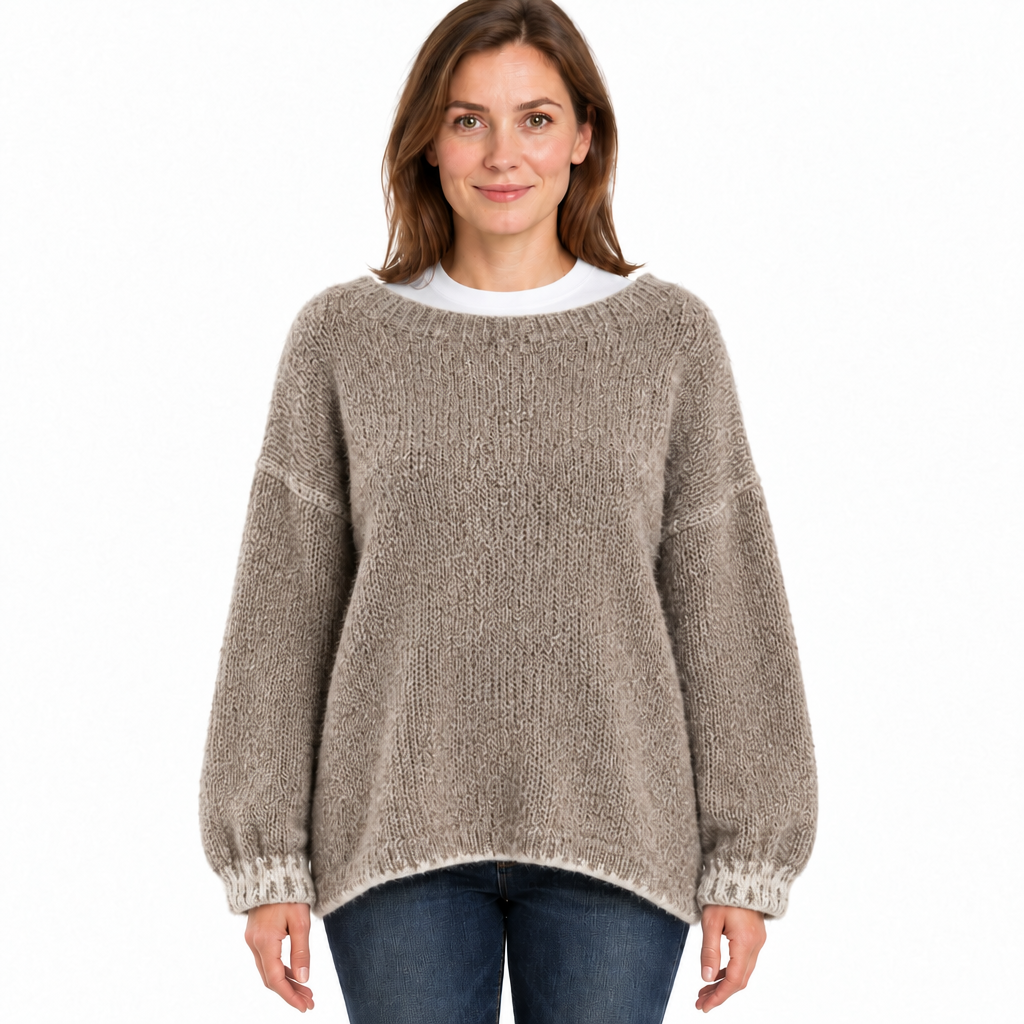 Women's Oversized Chunky Knit Jumper with Boat Neck