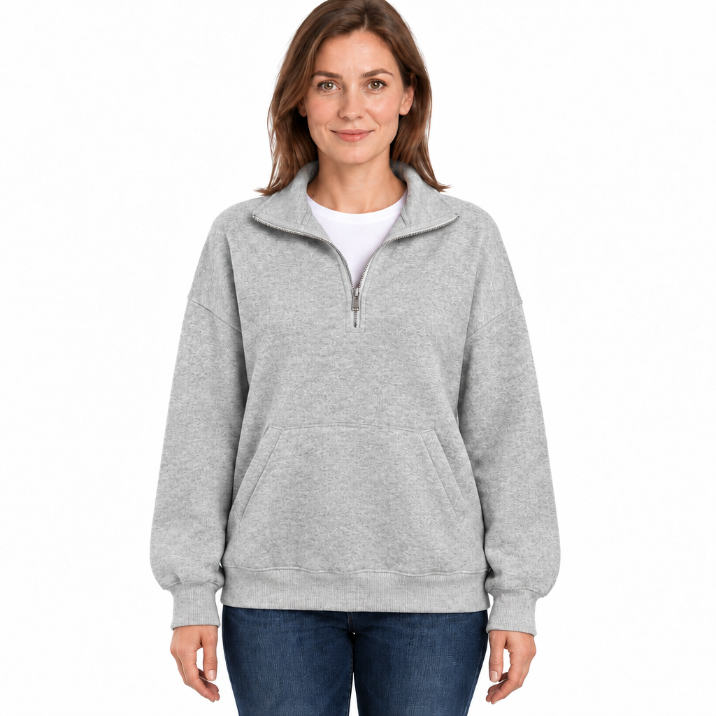 Women's Oversized Half Zip Jumper with Collar and Kangaroo Pocket