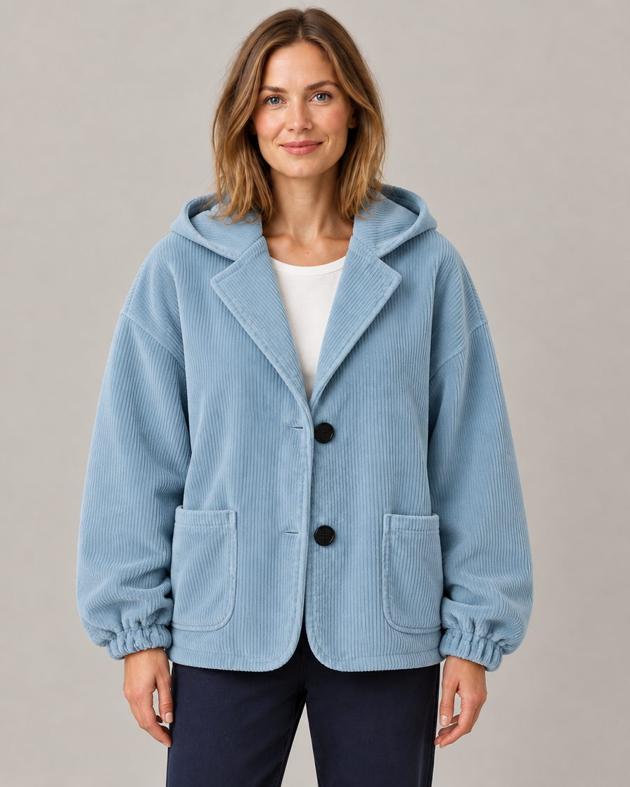 Women's Oversized Hooded Corduroy Jacket with Patch Pockets