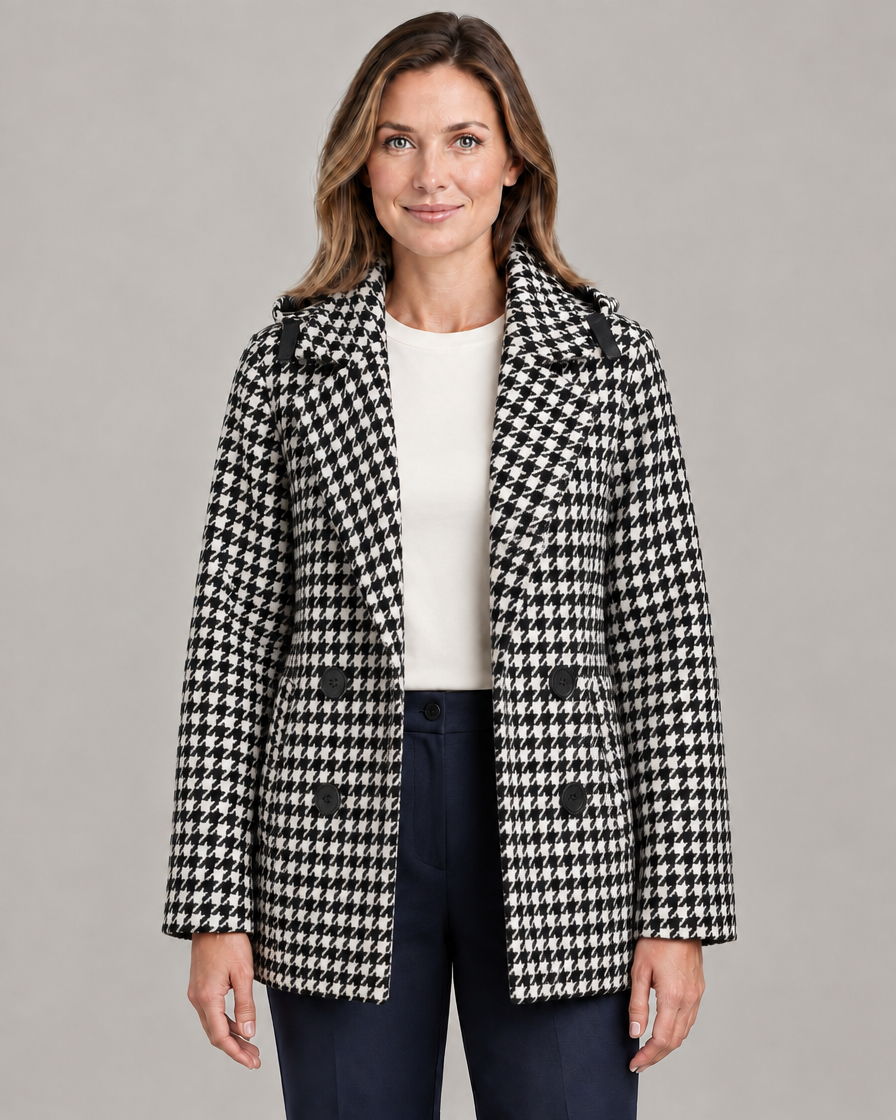 Women's Oversized Houndstooth Blazer Coat in Wool-Effect Fabric