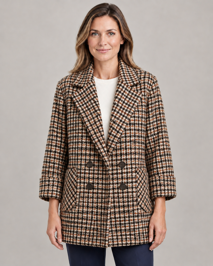 Women's Oversized Houndstooth Blazer Coat in Wool-Effect Fabric