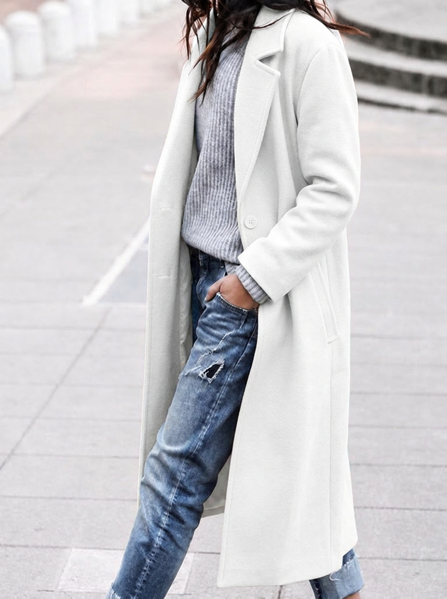 Women's Oversized Longline Wool-Blend Coat with Wide Notched Lapel