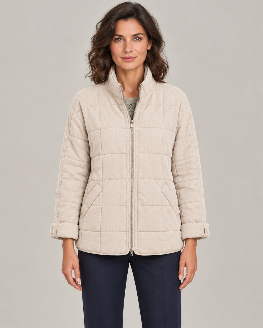 Women's Oversized Quilted Zip-Up Jacket with Stand Collar