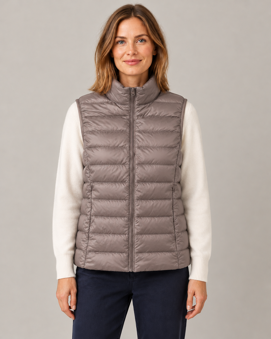 Women's Quilted Gilet with Stand Collar and Zip Front