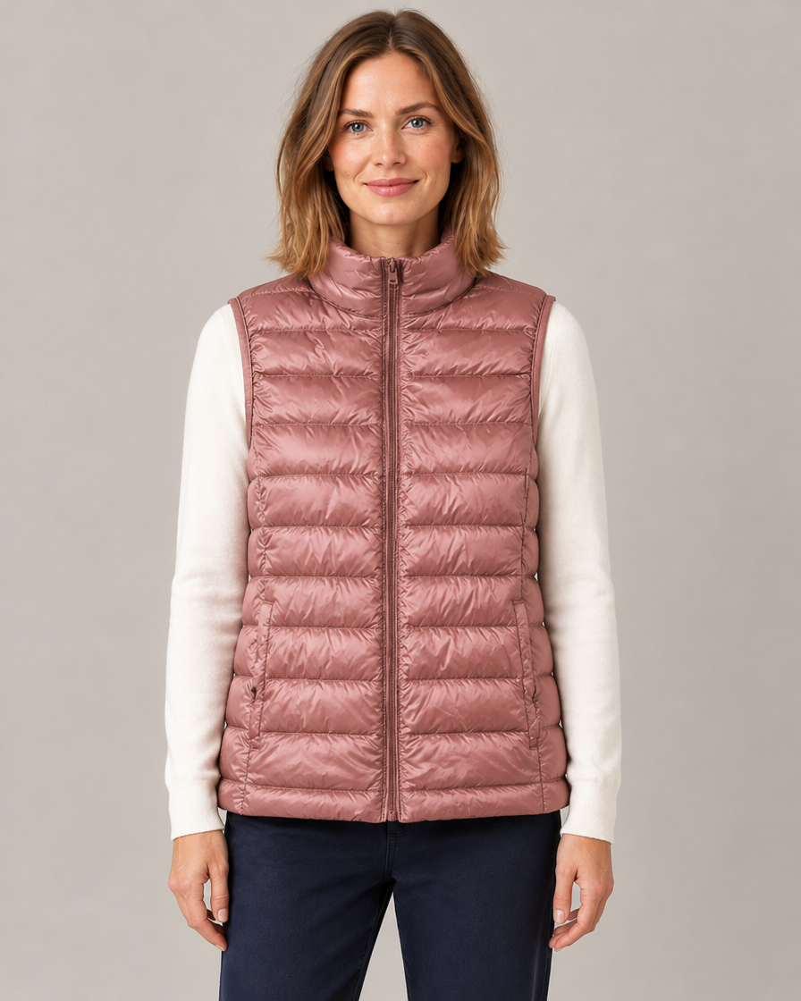 Women's Quilted Gilet with Stand Collar and Zip Front