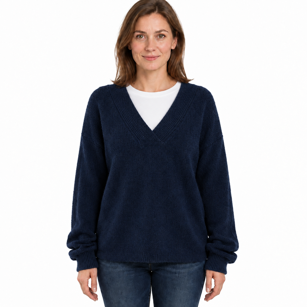 Women's Relaxed Fit Knit Jumper with Deep V-Neckline