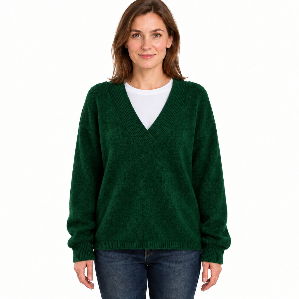 Women's Relaxed Fit Knit Jumper with Deep V-Neckline