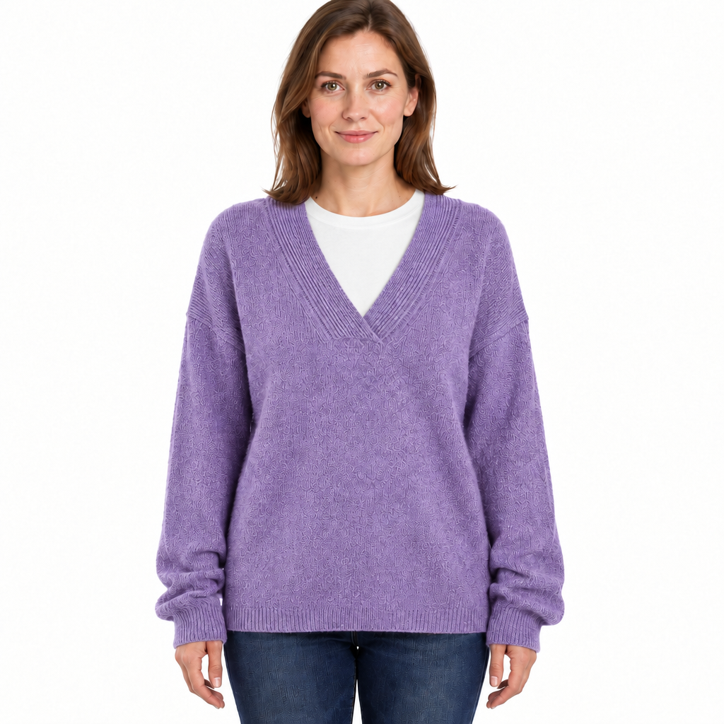 Women's Relaxed Fit Knit Jumper with Deep V-Neckline