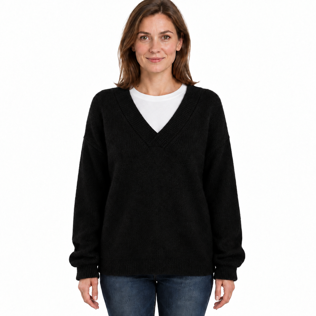 Women's Relaxed Fit Knit Jumper with Deep V-Neckline