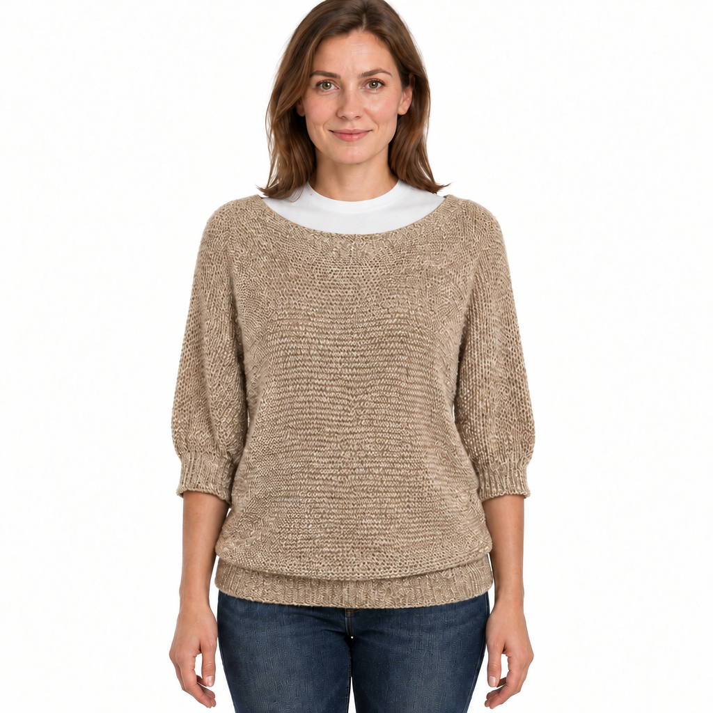 Women's Relaxed Knit Jumper with Wide Sleeves and Round Neck