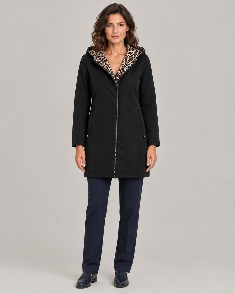 Women's Reversible Leopard Print Hooded Coat