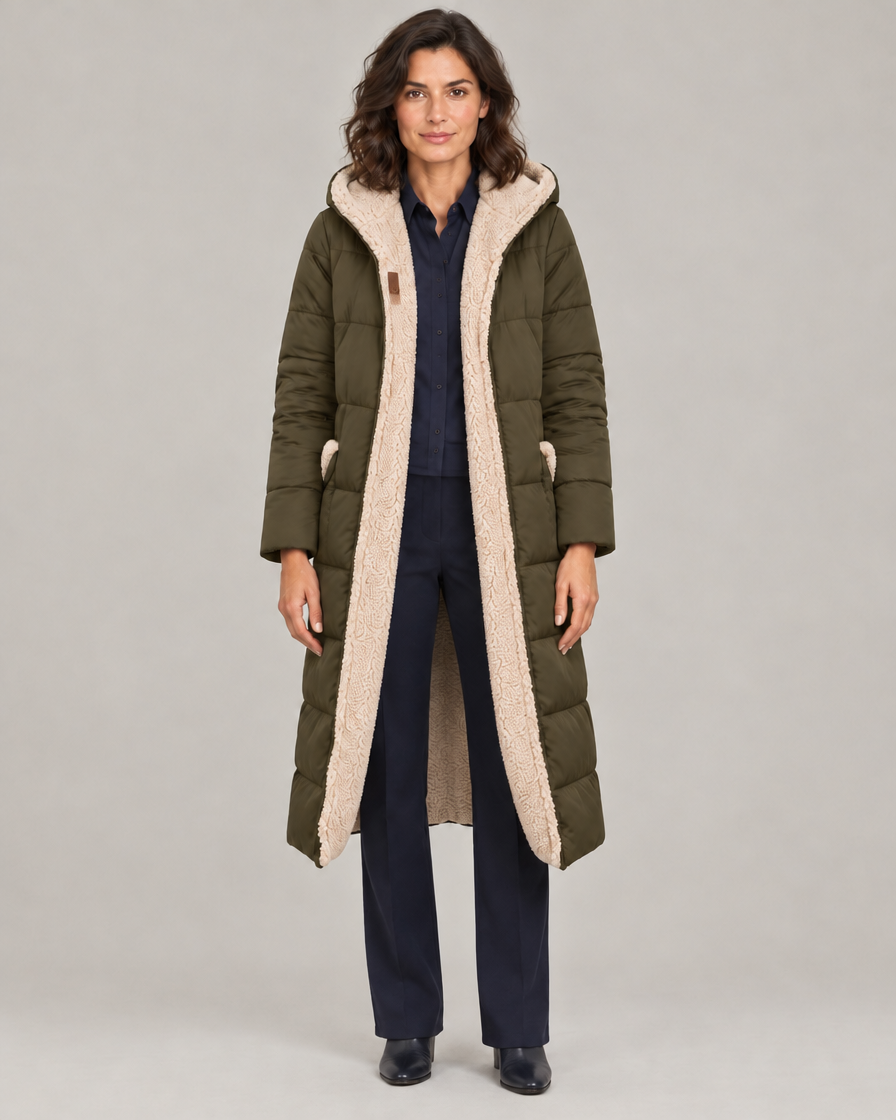 Women's Reversible Longline Sherpa Puffer Coat