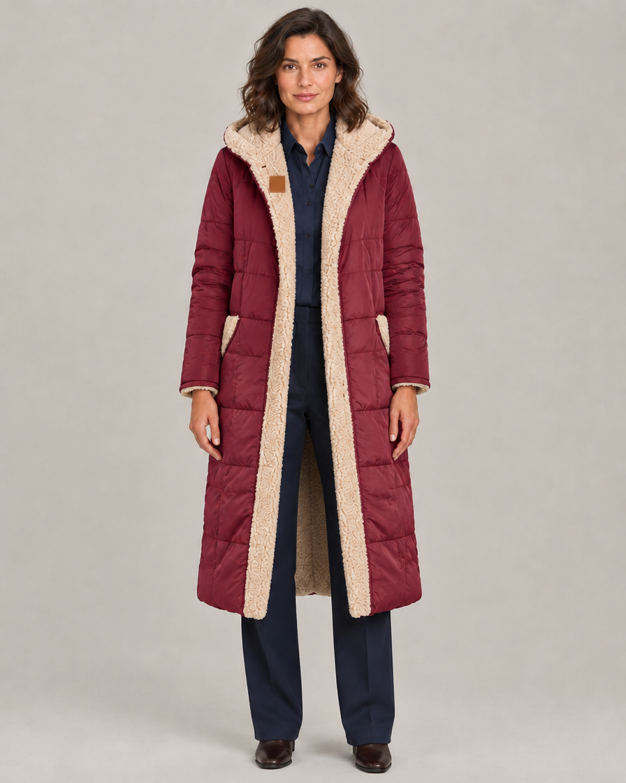 Women's Reversible Longline Sherpa Puffer Coat