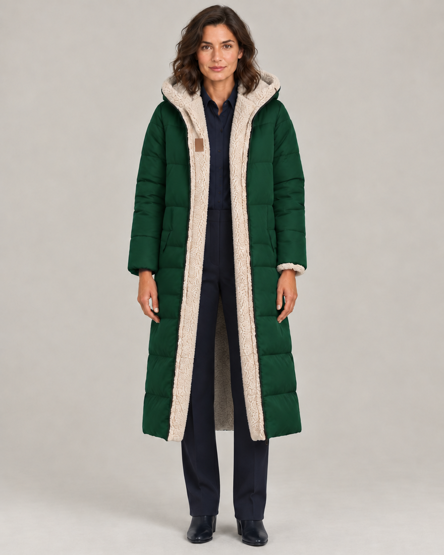 Women's Reversible Longline Sherpa Puffer Coat