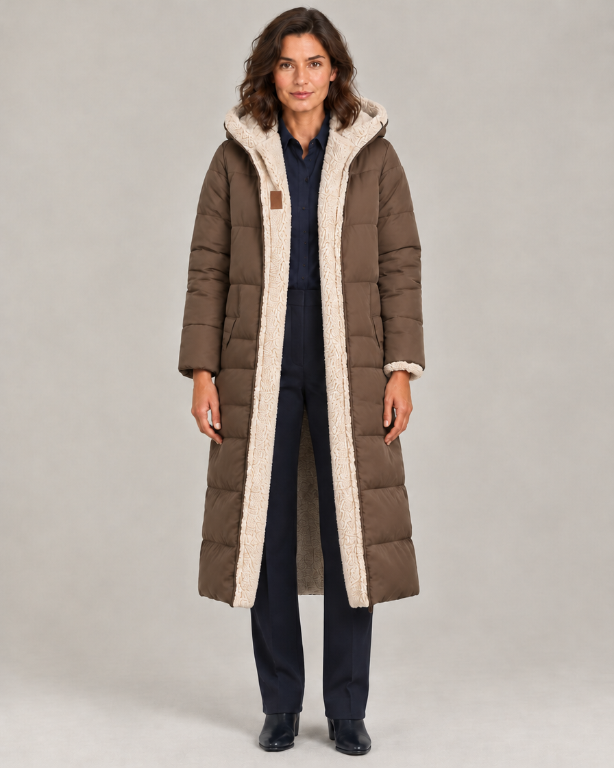Women's Reversible Longline Sherpa Puffer Coat