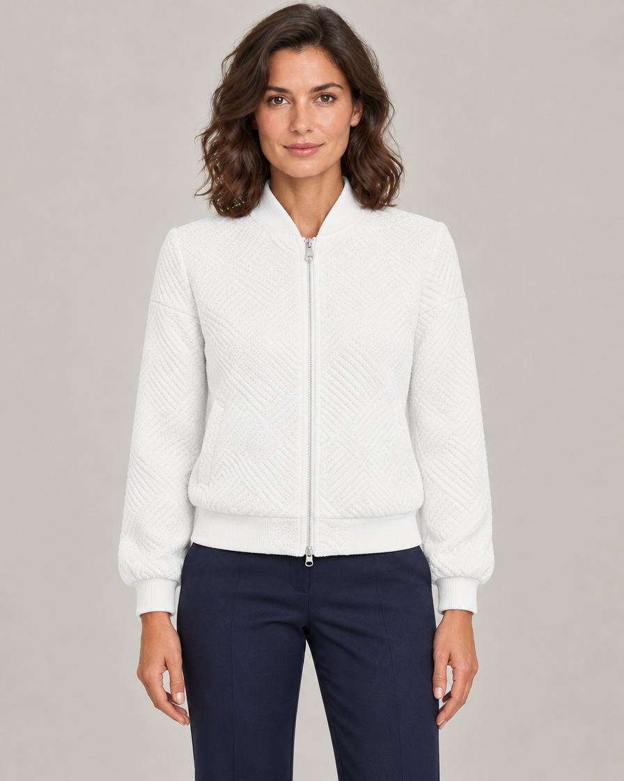 Women's Textured Knit Zip-Up Bomber Jacket