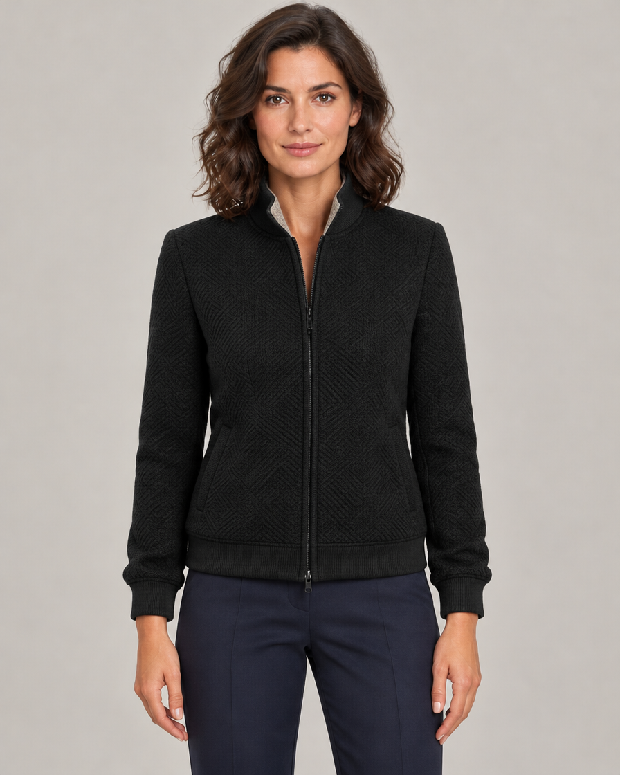 Women's Textured Knit Zip-Up Bomber Jacket