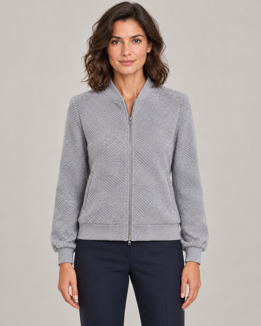 Women's Textured Knit Zip-Up Bomber Jacket