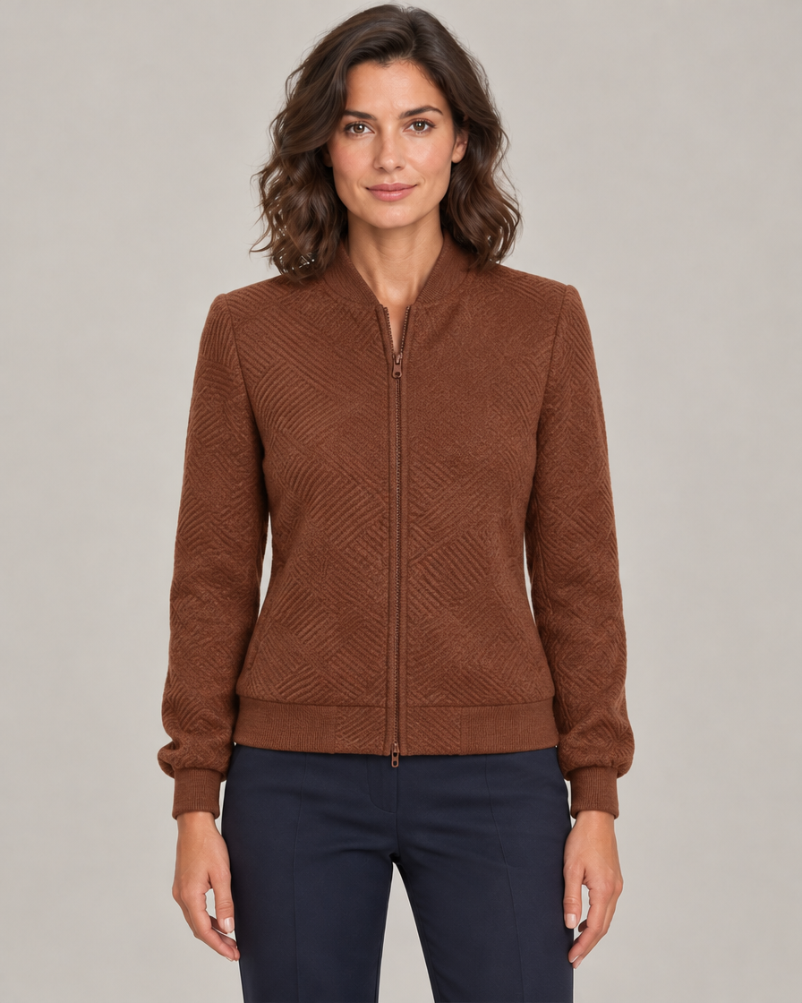 Women's Textured Knit Zip-Up Bomber Jacket