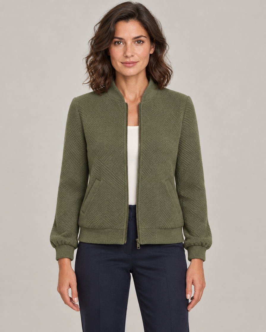 Women's Textured Knit Zip-Up Bomber Jacket