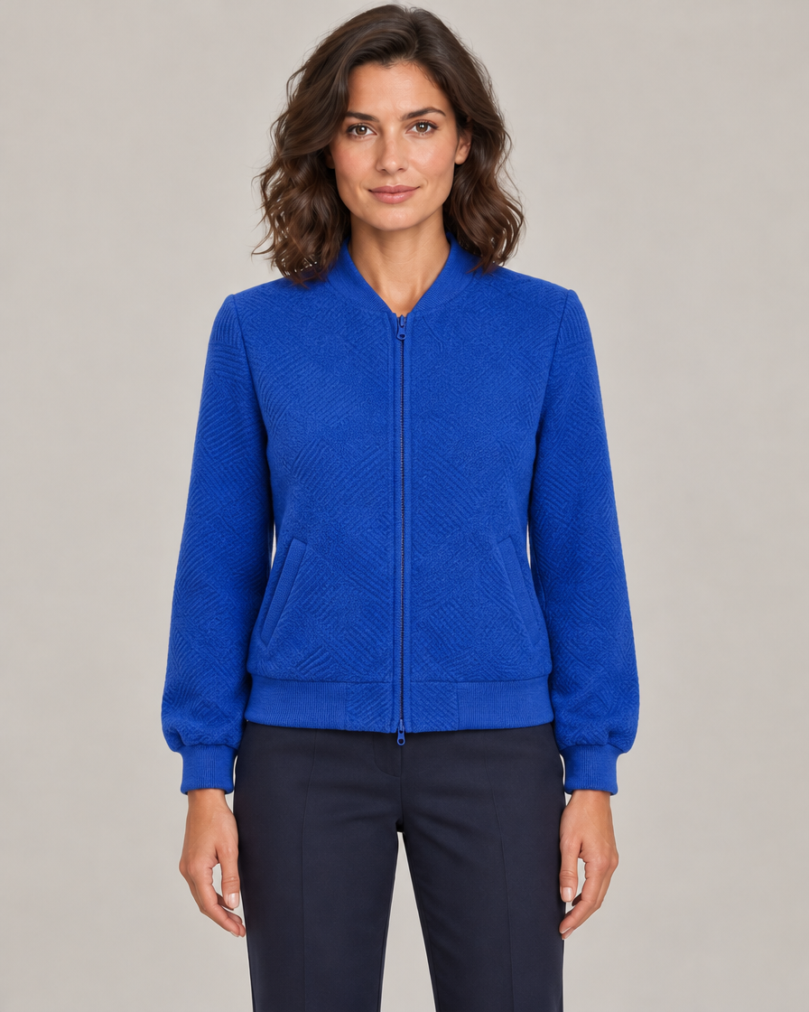 Women's Textured Knit Zip-Up Bomber Jacket