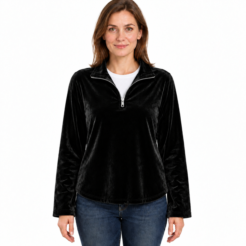 Women's Velvet Half Zip Jumper with High Collar