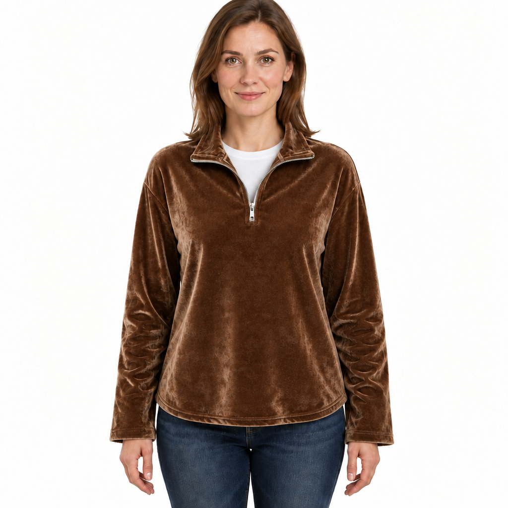 Women's Velvet Half Zip Jumper with High Collar