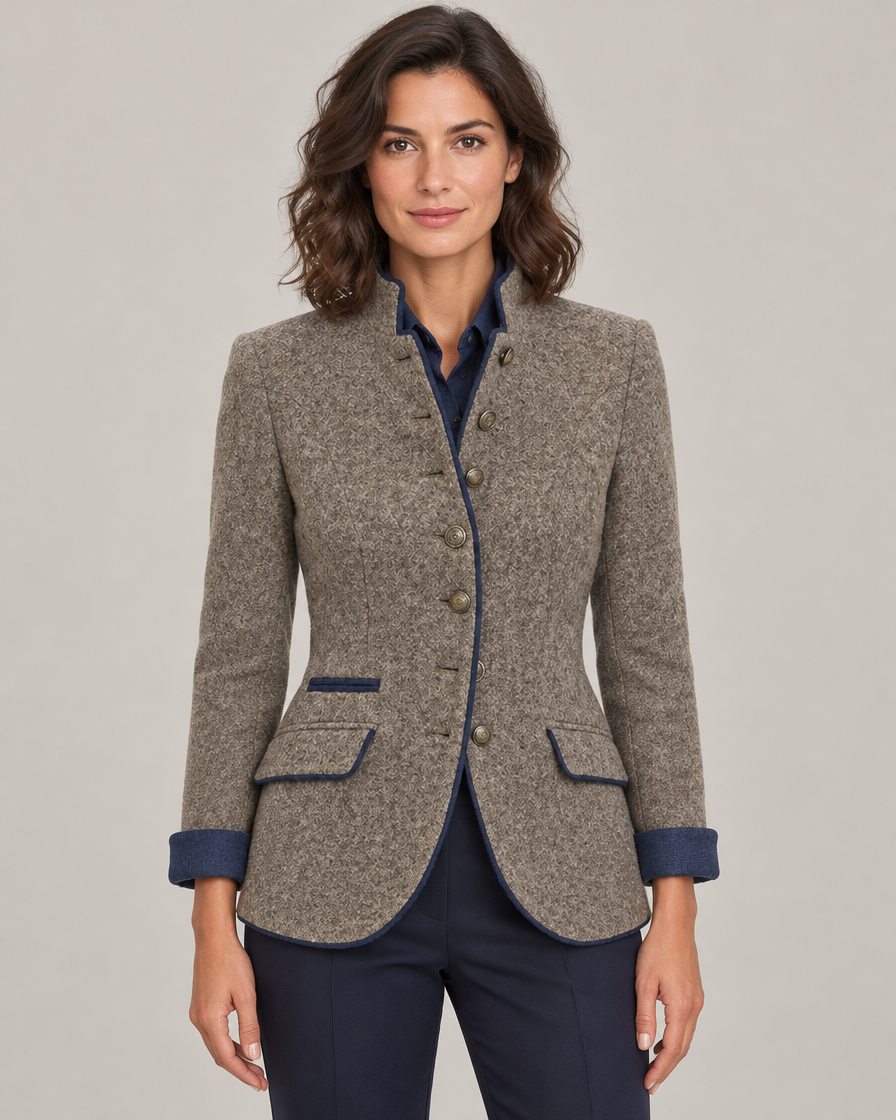 Women's Vintage-Inspired Button-Front Jacket with Contrast Trim Detail