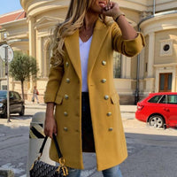 Women's Double-Breasted Longline Trench Coat with Notch Lapels