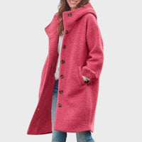 Longline Relaxed Hooded Trench Coat with Contrast Buttons