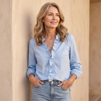 Eleanor | Ruffle V-Neck Linen Blouse with Elasticated Cuffs