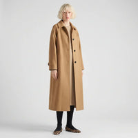 Longline Classic Trench Coat with Collared Neckline and Button Closure