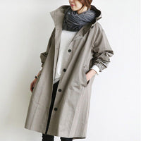 Longline Hooded Trench Coat with Adjustable Drawstring Waist