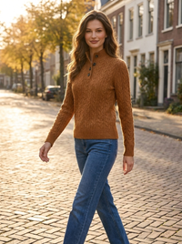 Harriet | Cable Knit Mock Neck Button Sweater