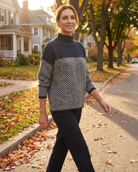 Jean | Oversized Turtleneck Herringbone Colorblock Jumper
