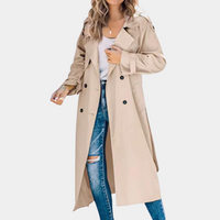 Women's Double-Breasted Long Trench Coat with Tie Belt