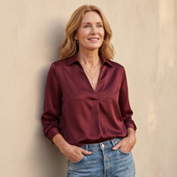 Margaret | Satin V-Neck Blouse with Point Collar