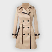 Women's Double-Breasted Belted Trench Coat with Contrast Trim