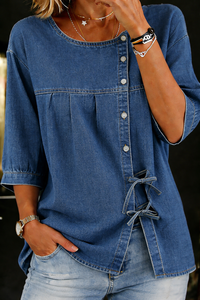 Sandra | Relaxed Denim Shirt with Tie Detail