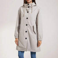 Chic Longline Hooded Trench Coat with Button Front