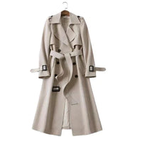 Women's Double-Breasted Belted Trench Coat with Notched Lapel