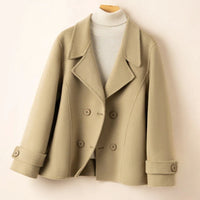 Women's Double-Breasted Wool Pea Coat with Notched Lapels